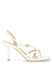 HILDE - Sandalo tacco bianco con listini e fibbie dorate