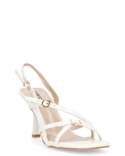 HILDE - Sandalo tacco bianco con listini e fibbie dorate