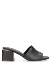 MARTHE - sandali neri con dettaglio dorato sopra il tacco squadrato