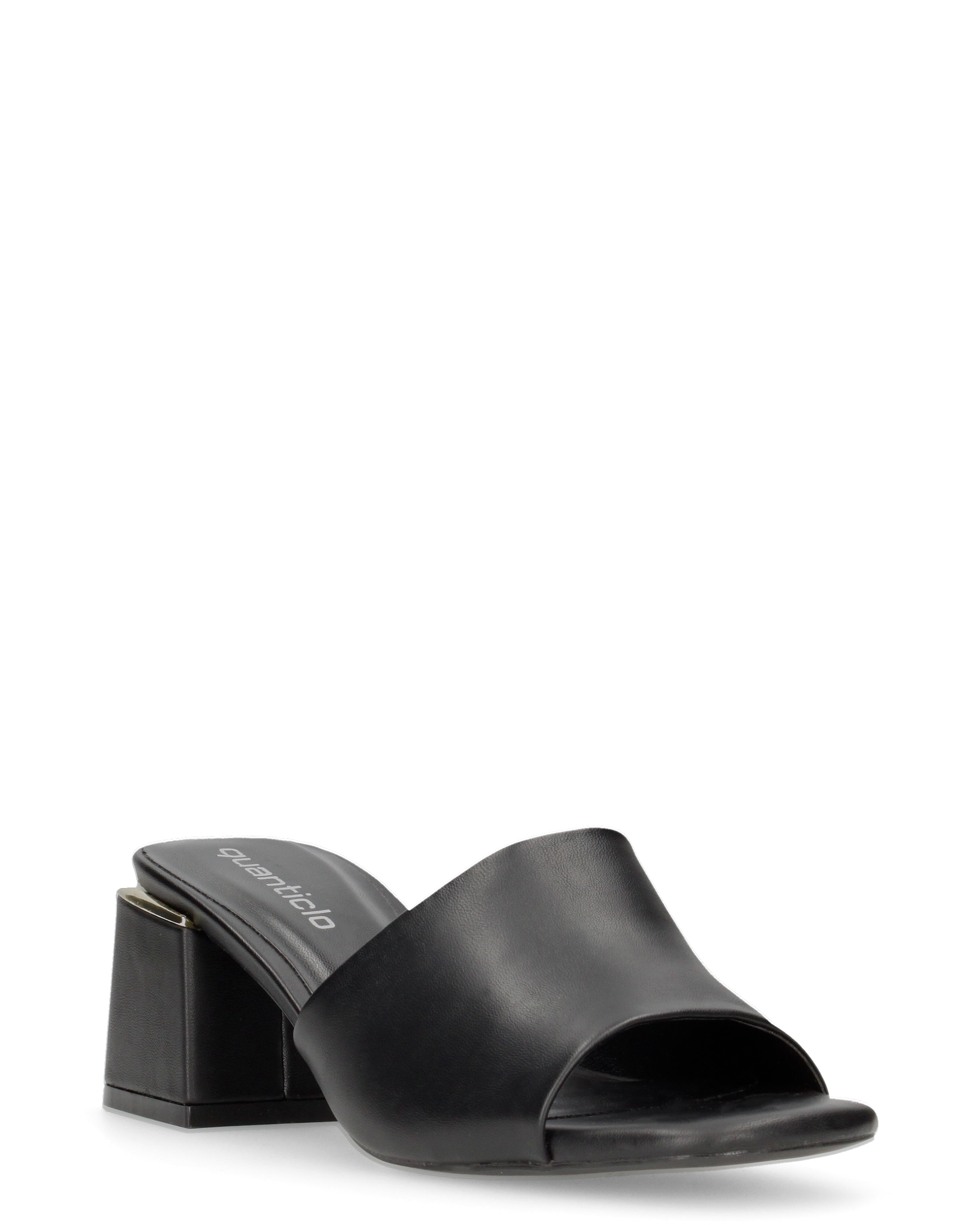 MARTHE - sandali neri con dettaglio dorato sopra il tacco squadrato