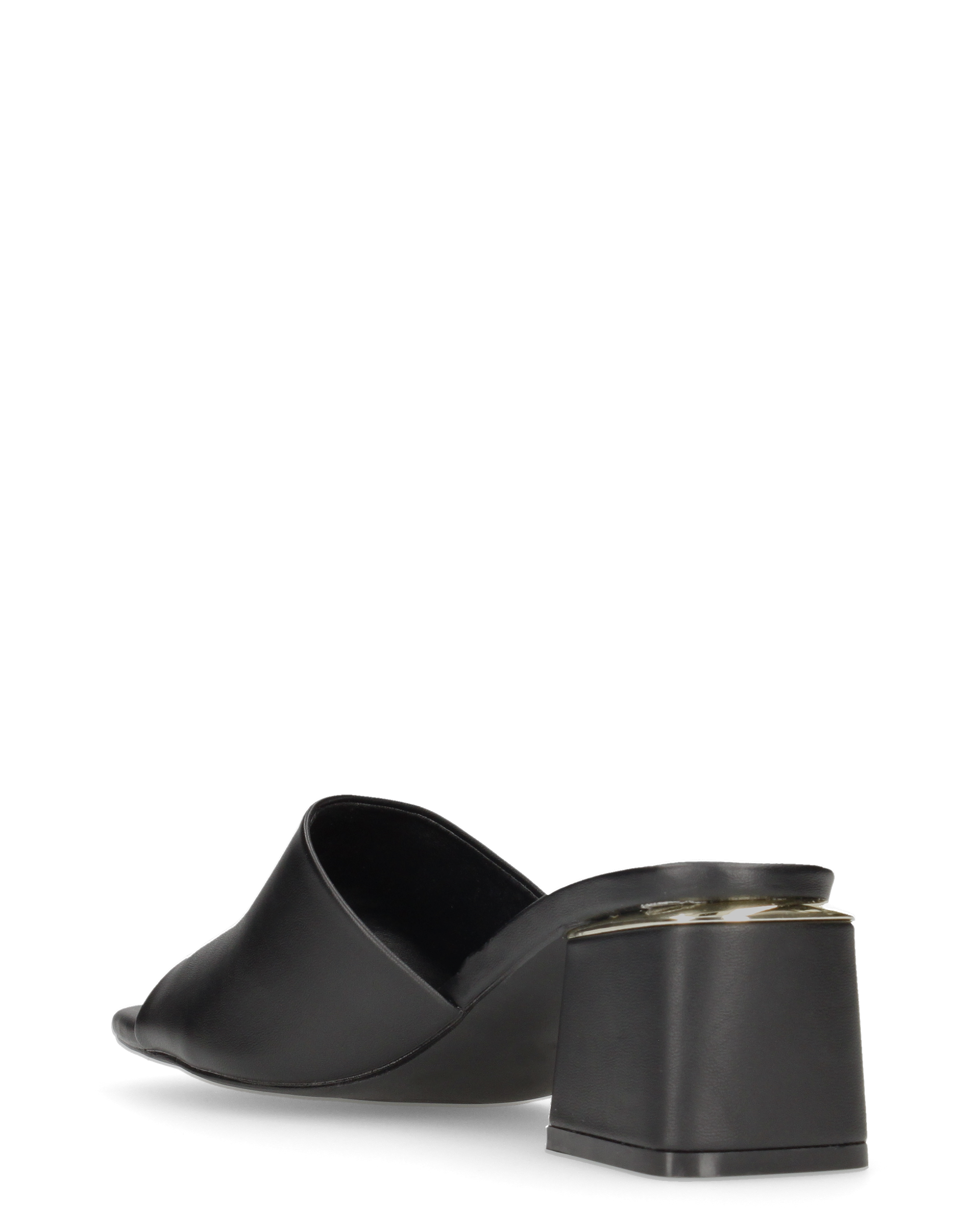 MARTHE - sandali neri con dettaglio dorato sopra il tacco squadrato