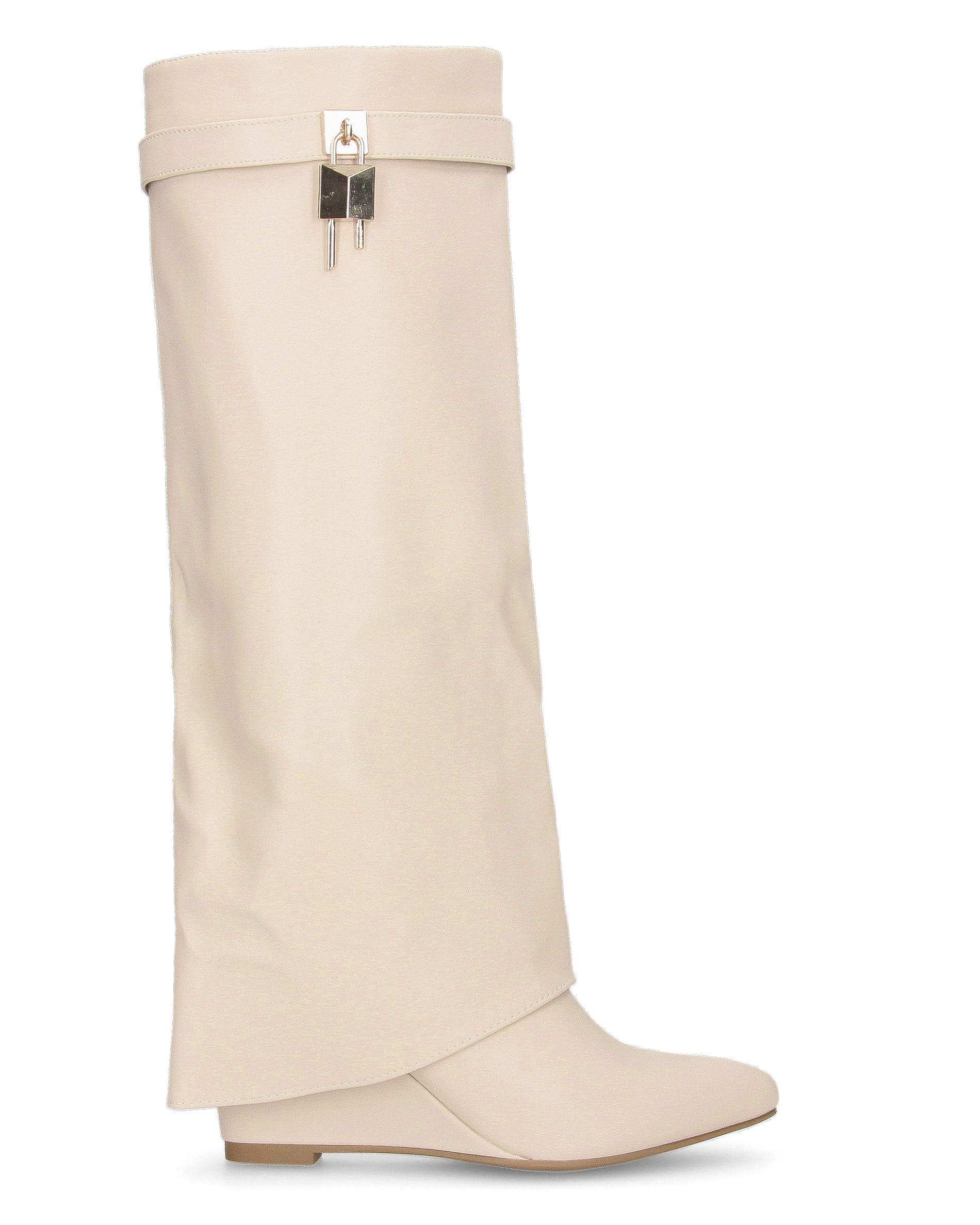 MELANIA - stivali alti beige con risvolto e zeppa, chiusura zip