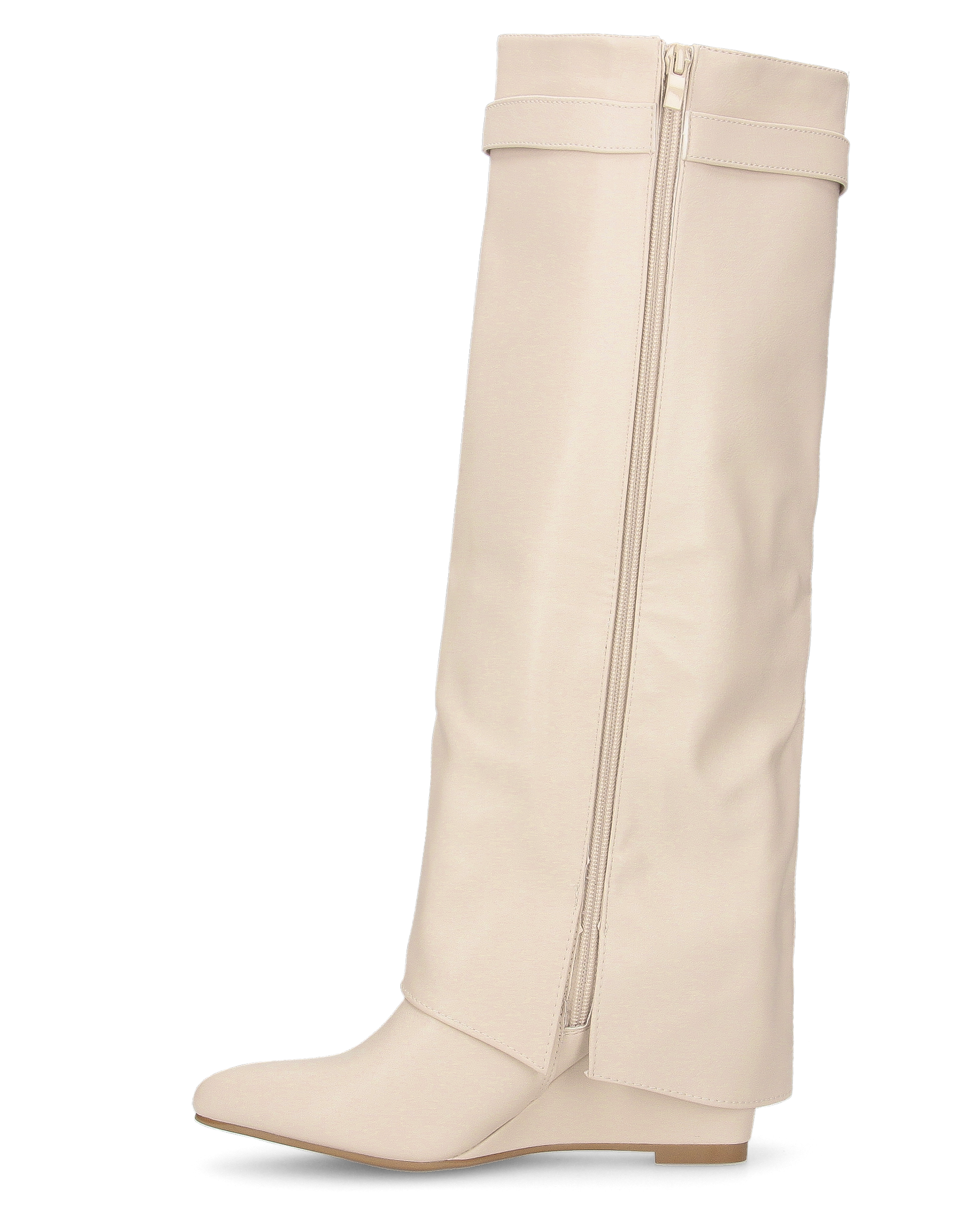 MELANIA - stivali alti beige con risvolto e zeppa, chiusura zip