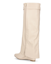 MELANIA - stivali alti beige con risvolto e zeppa, chiusura zip