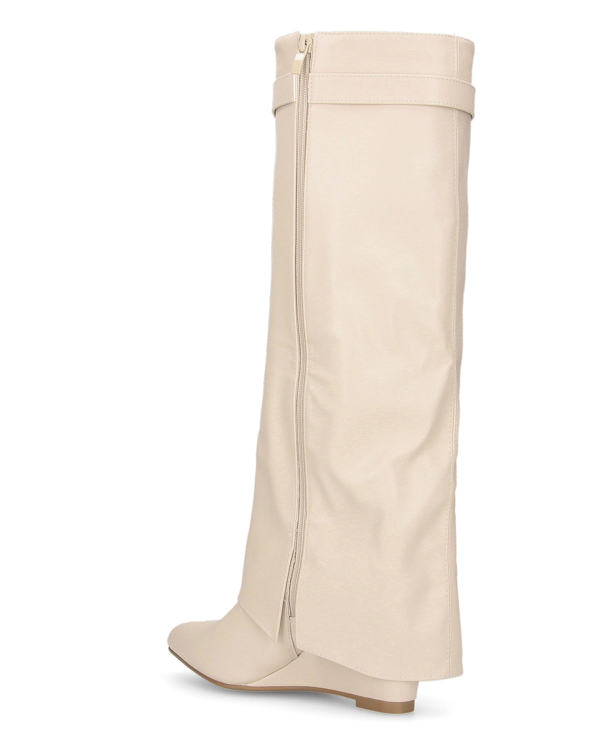 MELANIA - stivali alti beige con risvolto e zeppa, chiusura zip