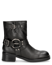 MELISSA - stivaletti biker neri in ecopelle con fascie borchiate e anelli metallici