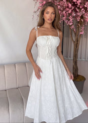 MALYN - abito midi in tessuto sangallo bianco in cotone