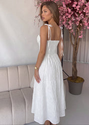 MALYN - abito midi in tessuto sangallo bianco in cotone