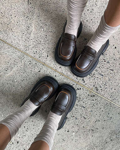 MARIKA - scarpe basse mocassini platform marrone