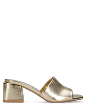 MARTHE - sandali dorati con dettaglio dorato sopra il tacco squadrato