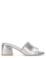 MARTHE - sandali argentati con dettaglio dorato sopra il tacco squadrato