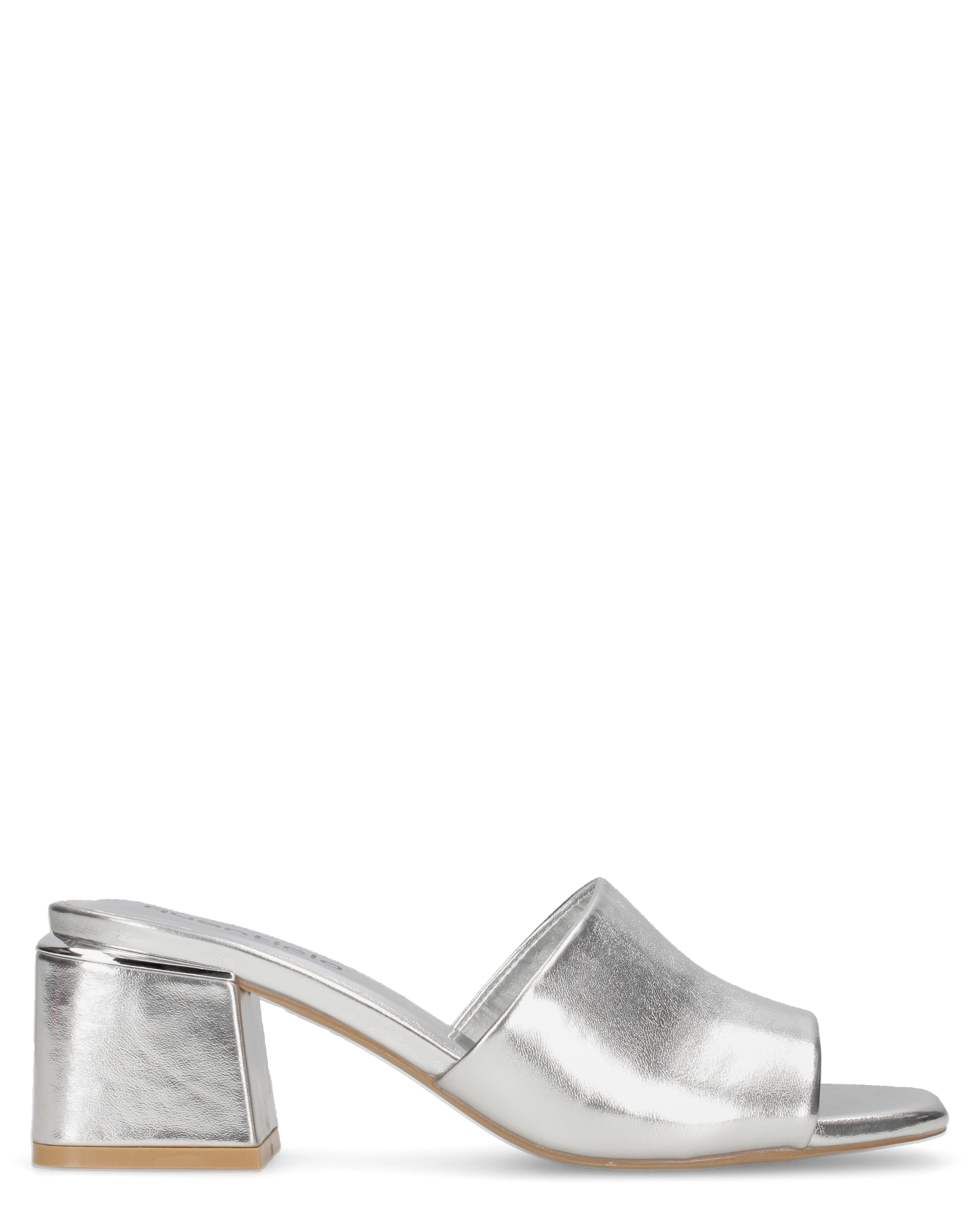 MARTHE - sandali argentati con dettaglio dorato sopra il tacco squadrato