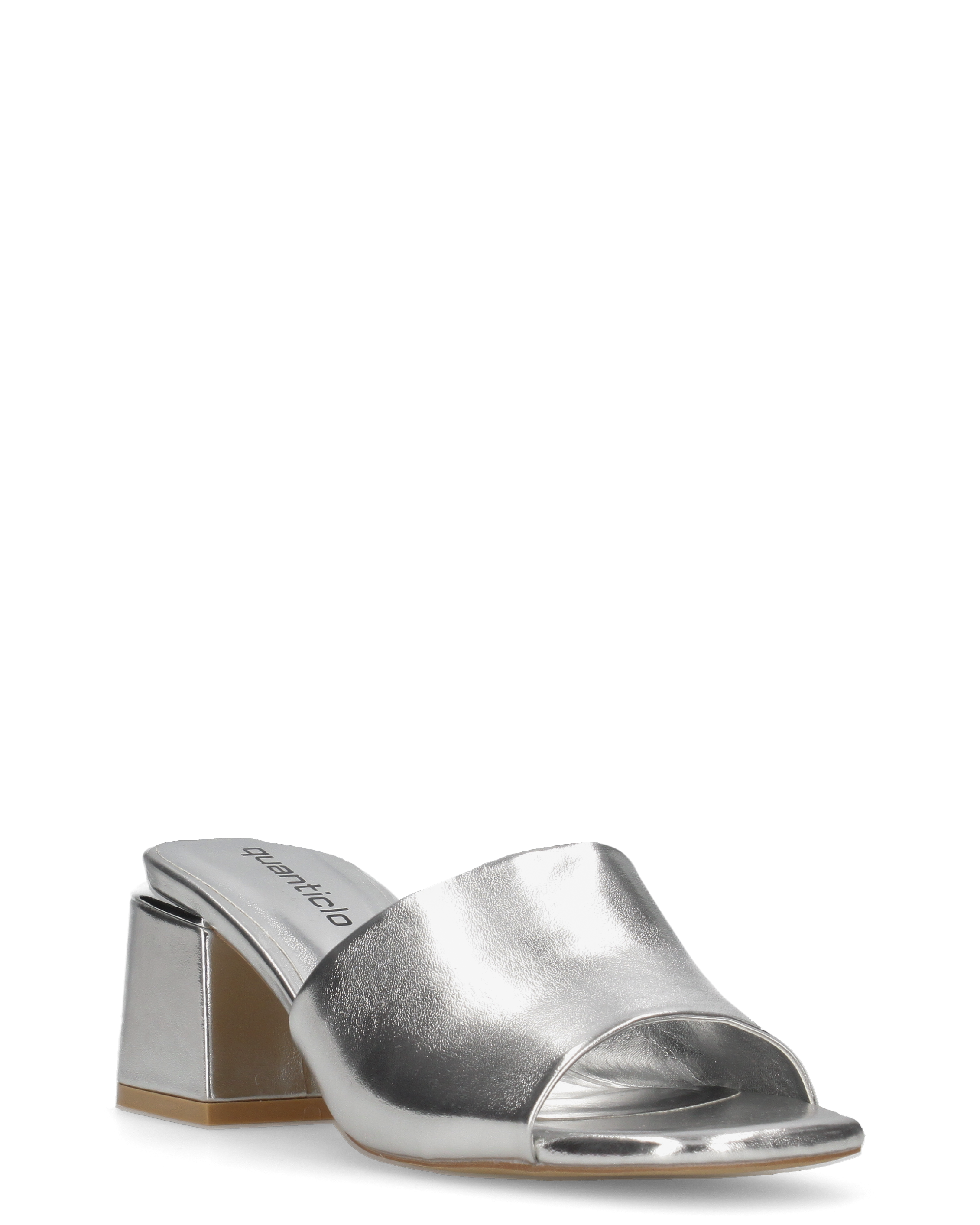 MARTHE - sandali argentati con dettaglio dorato sopra il tacco squadrato