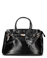 MARY - borsa grande nera con trama coccodrillo e tracolla aggiuntiva