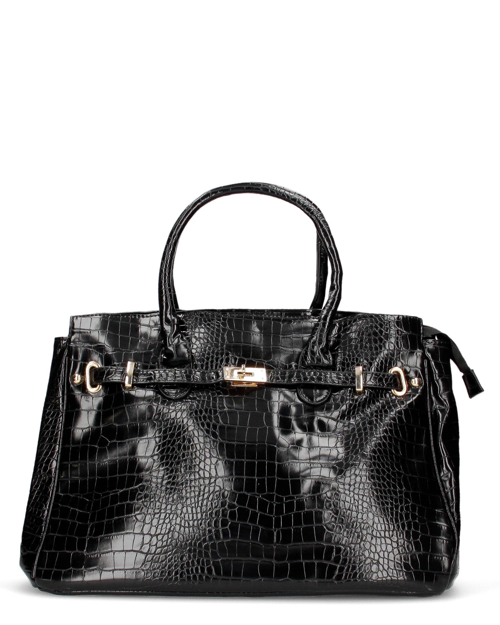 MARY - borsa grande nera con trama coccodrillo e tracolla aggiuntiva