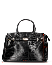 MARY - borsa grande nera con trama coccodrillo e tracolla aggiuntiva