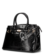 MARY - borsa grande nera con trama coccodrillo e tracolla aggiuntiva