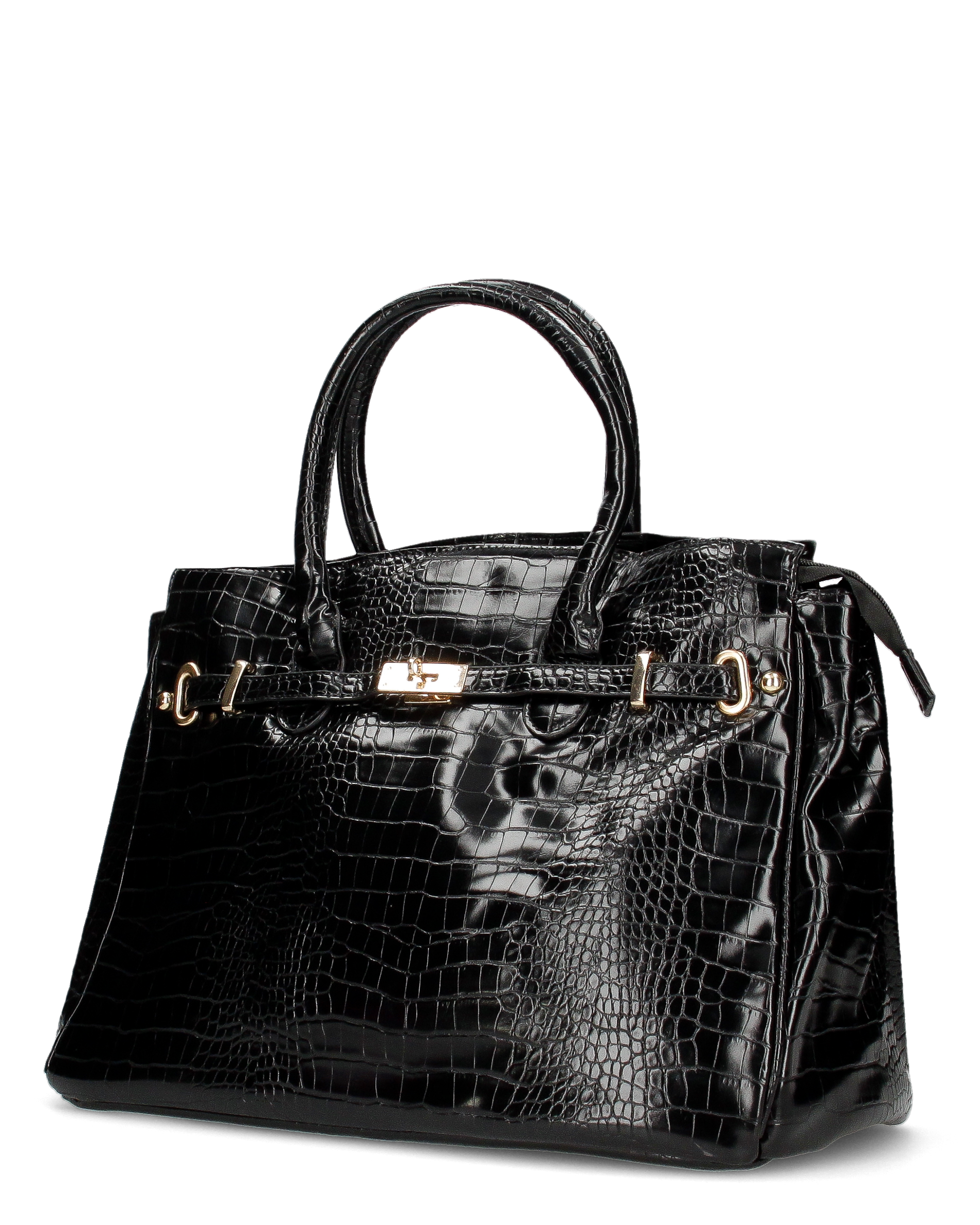 MARY - borsa grande nera con trama coccodrillo e tracolla aggiuntiva