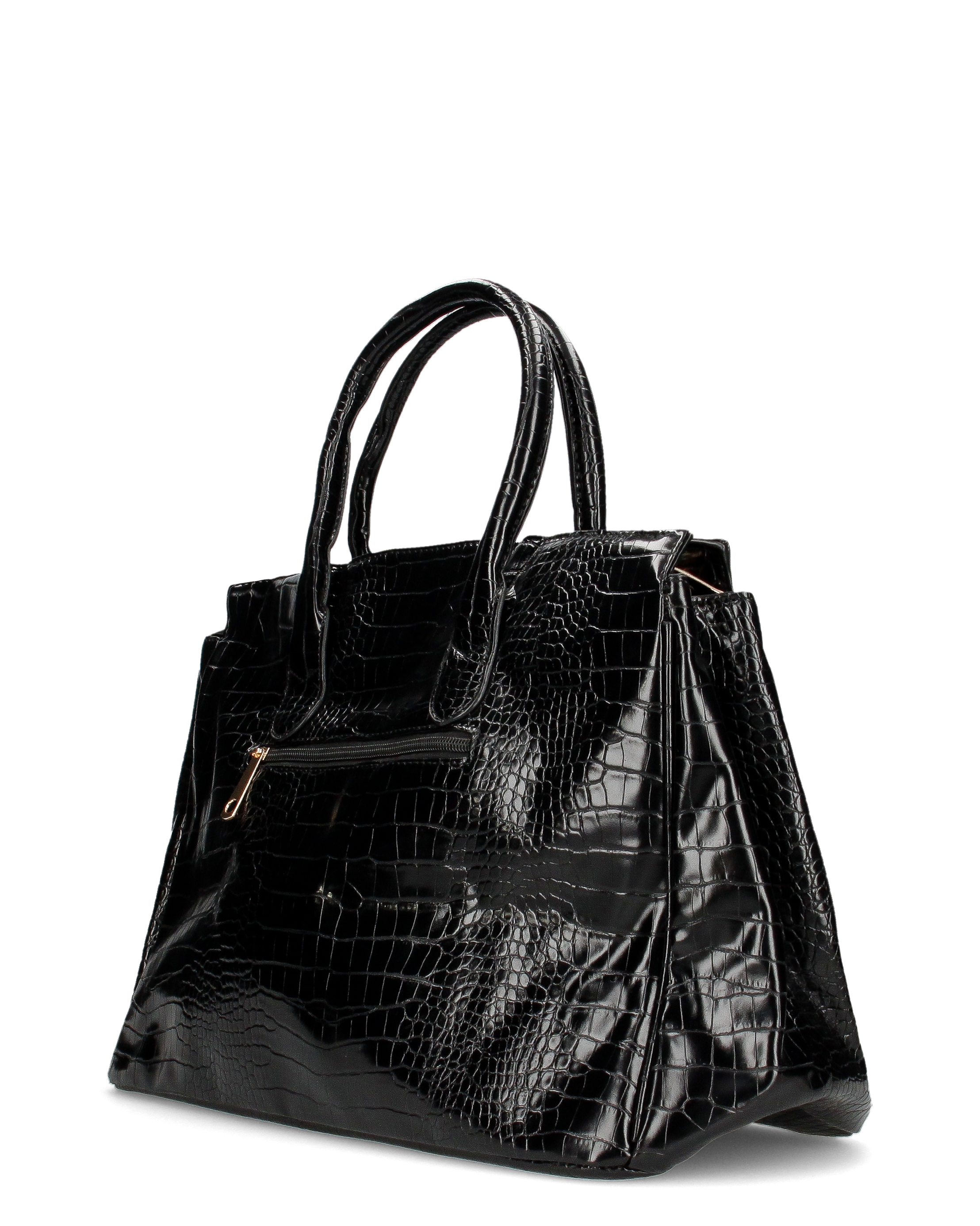 MARY - borsa grande nera con trama coccodrillo e tracolla aggiuntiva