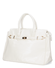 MARY - borsa grande bianca con trama coccodrillo e tracolla aggiuntiva
