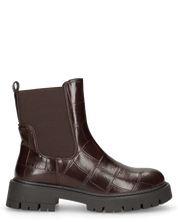 LERA - stivaletti chelsea marroni in ecopelle pitonata con suola chunky e zip