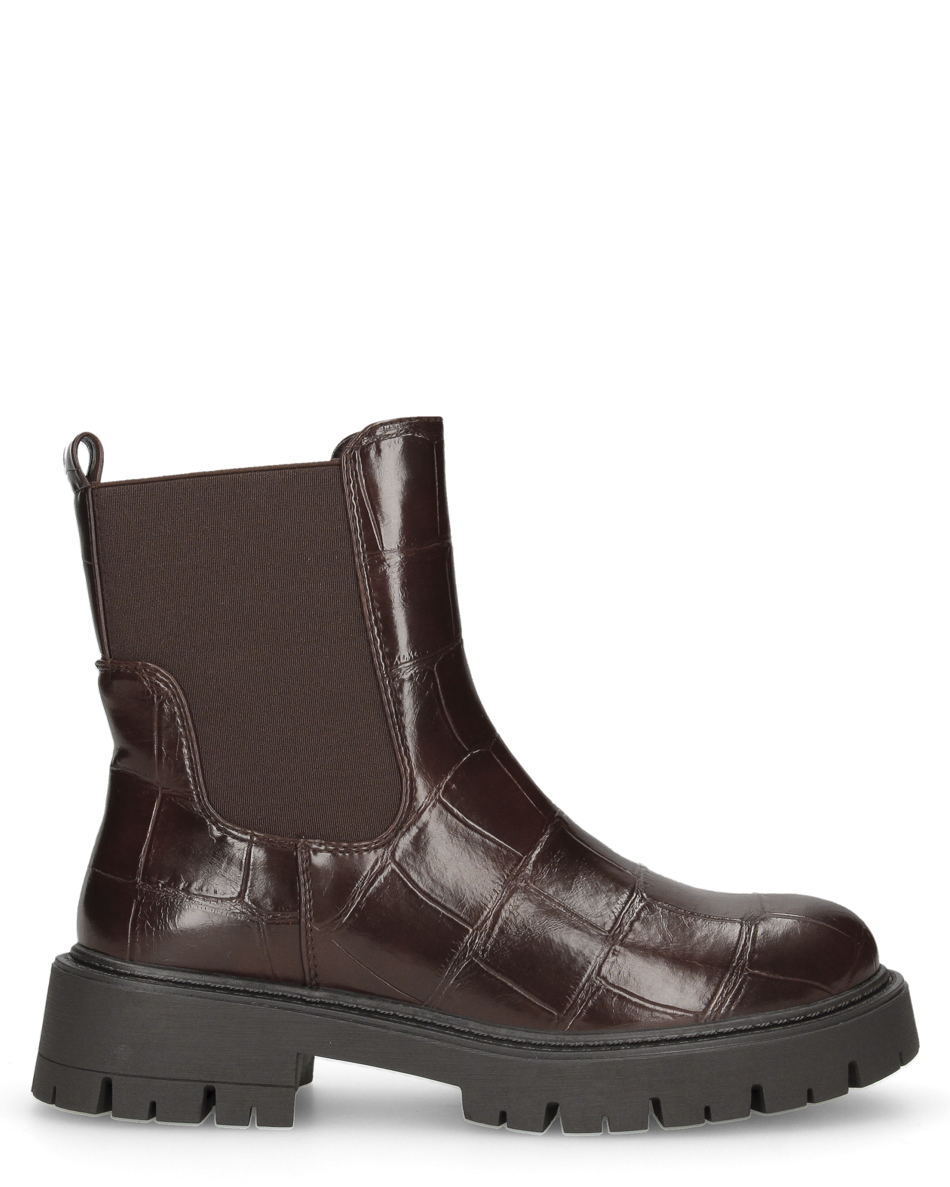LERA - stivaletti chelsea marroni in ecopelle pitonata con suola chunky e zip