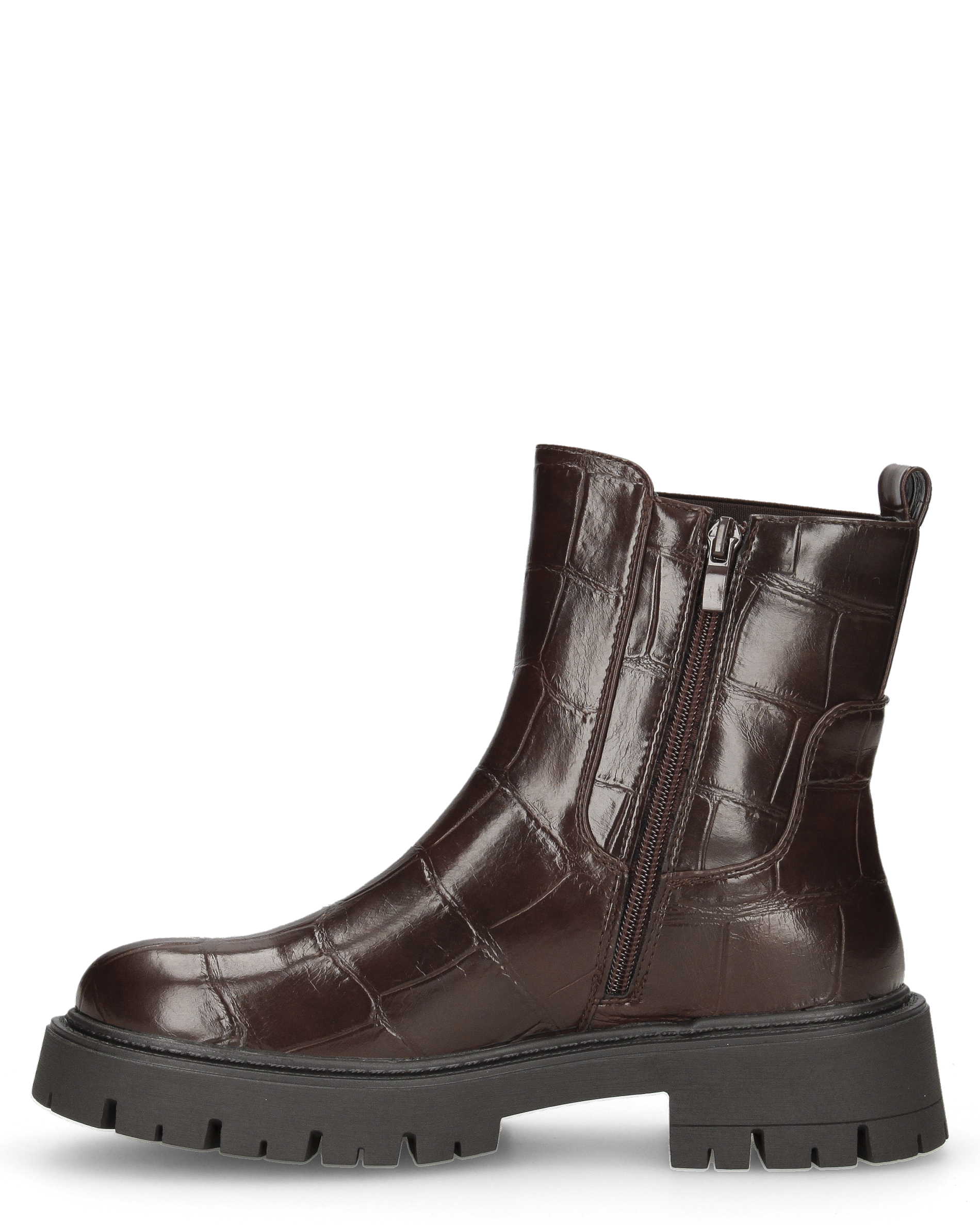 LERA - stivaletti chelsea marroni in ecopelle pitonata con suola chunky e zip