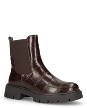 LERA - stivaletti chelsea marroni in ecopelle pitonata con suola chunky e zip