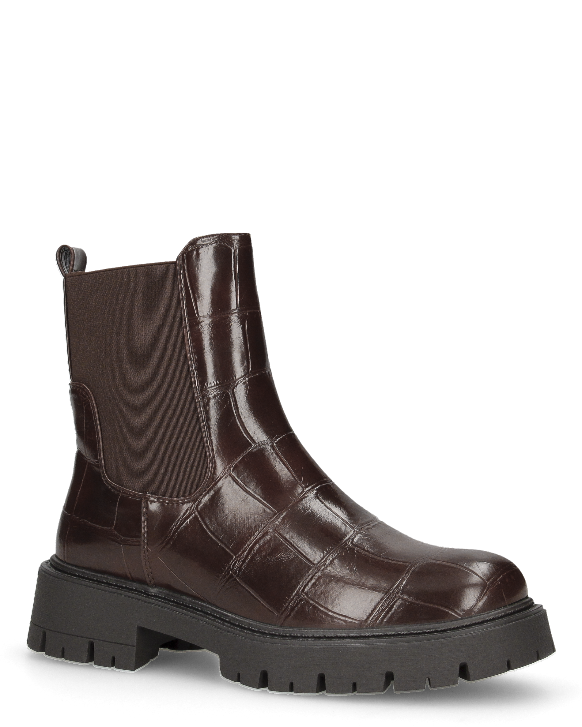 LERA - stivaletti chelsea marroni in ecopelle pitonata con suola chunky e zip