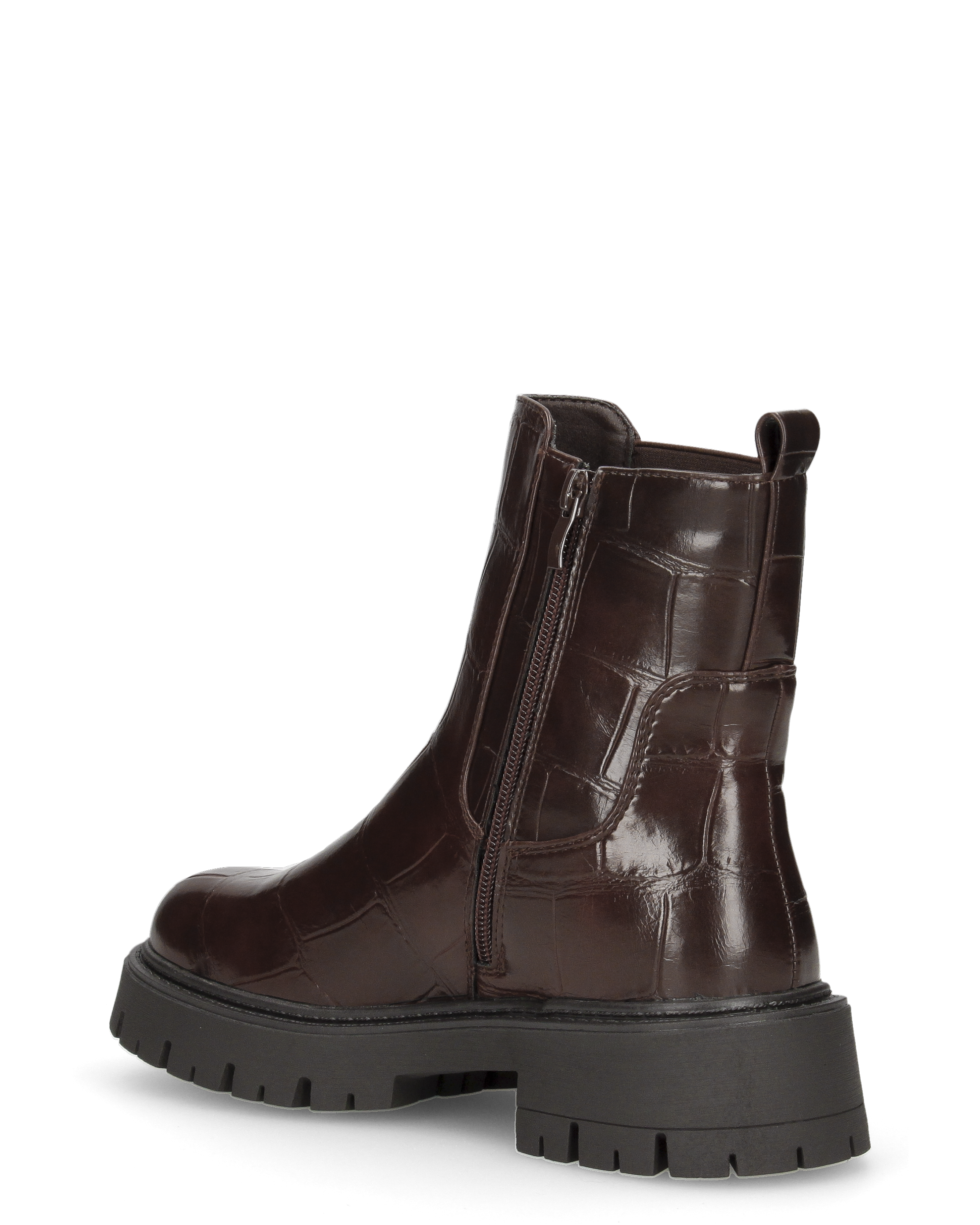 LERA - stivaletti chelsea marroni in ecopelle pitonata con suola chunky e zip