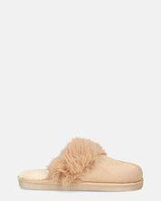 MIDORI - pantofole beige con pelliccia e camoscio
