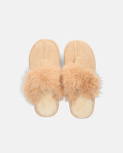 MIDORI - pantofole beige con pelliccia e camoscio