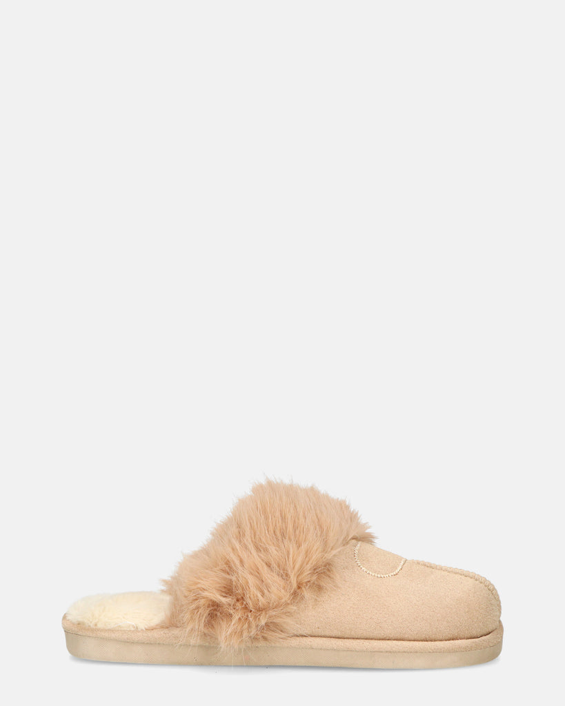 MIDORI - pantofole beige con pelliccia e camoscio