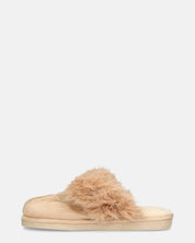 MIDORI - pantofole beige con pelliccia e camoscio