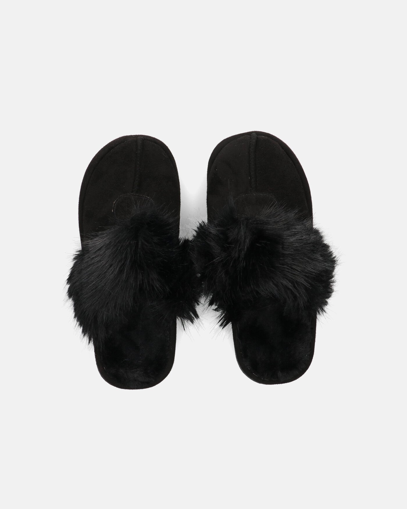 MIDORI - pantofole nere con pelliccia e camoscio