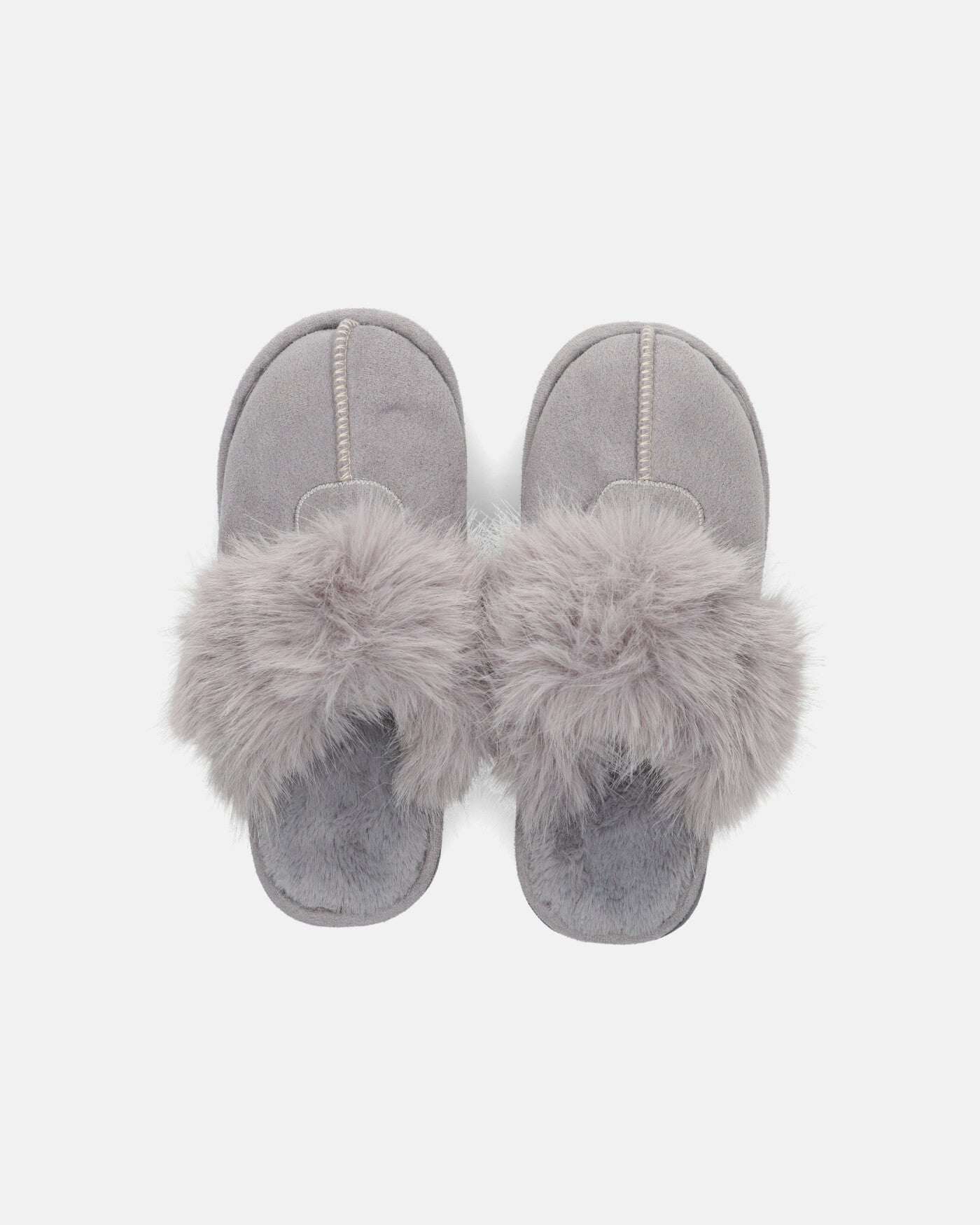 MIDORI - pantofole grigie con pelliccia e camoscio