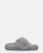 MIDORI - pantofole grigie con pelliccia e camoscio