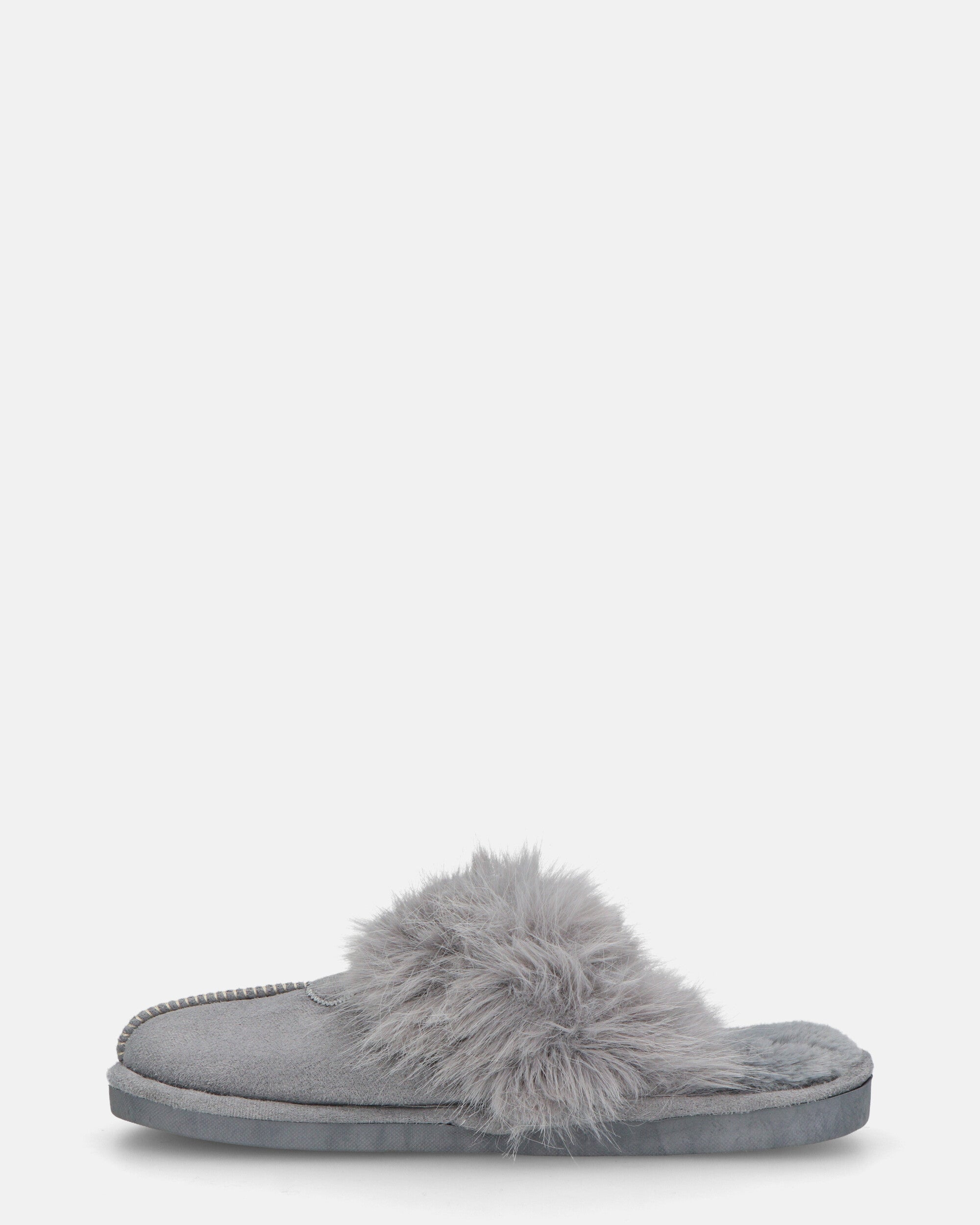 MIDORI - pantofole grigie con pelliccia e camoscio