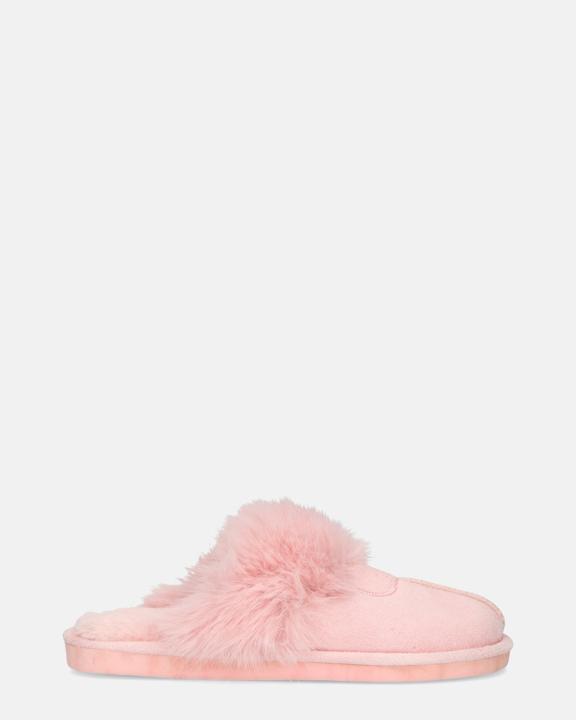 MIDORI - pantofole rose con pelliccia e camoscio