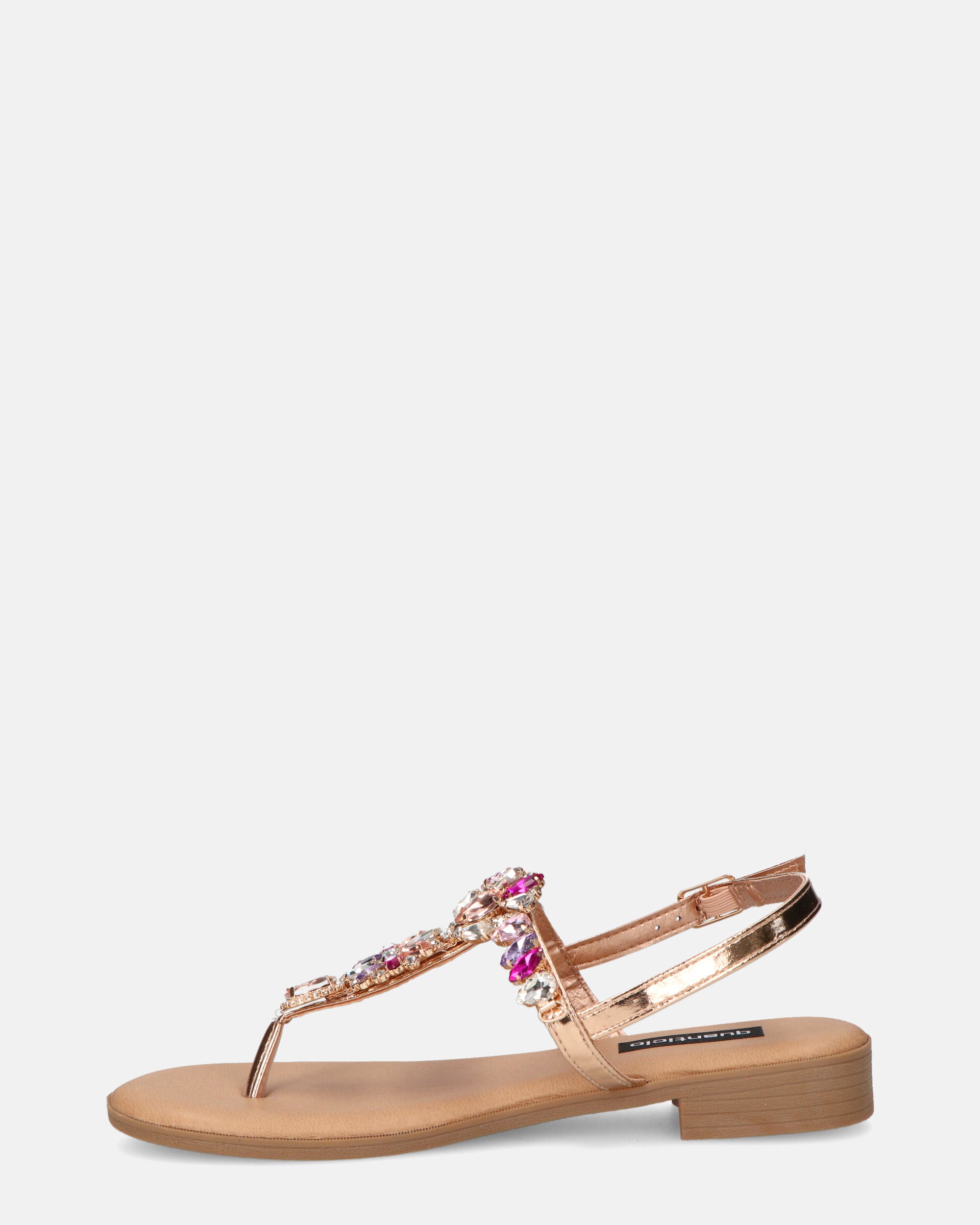 MIETTA - sandali beige con gemme colorate e cinturino regolabile