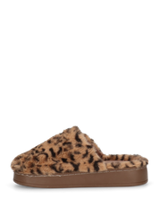 MILKY - pantofole marroni leopardate platform in finta pelliccia