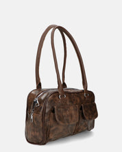 MINDY - borsetta in pelle marrone con taschini esterni
