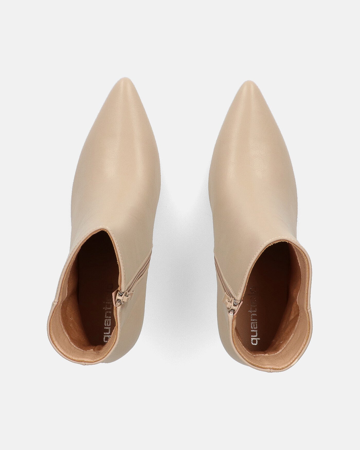 MYZA - stivaletti beige con tacco a spillo con zip laterale