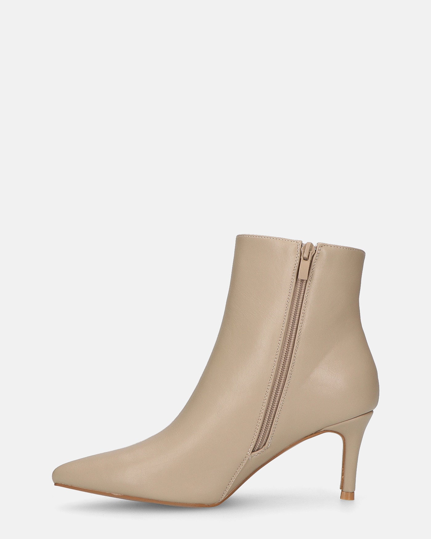 MYZA - stivaletti beige con tacco a spillo con zip laterale