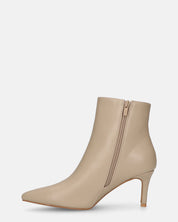 MYZA - stivaletti beige con tacco a spillo con zip laterale