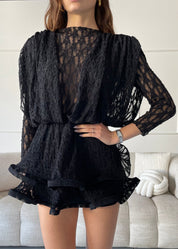 NEVA - mini abito in pizzo nero con gonna a balze