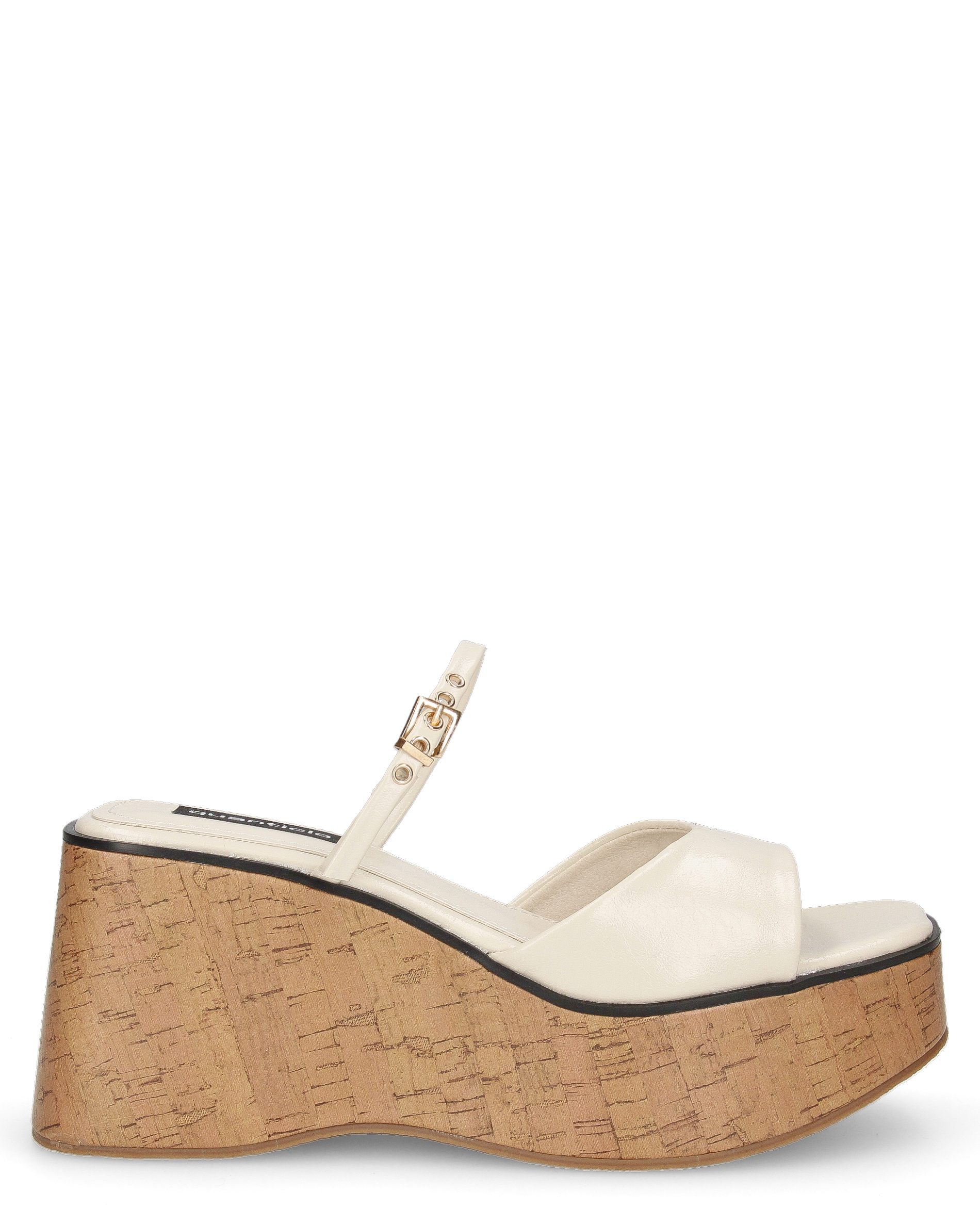 NAILA - sandali platform beige con suola effetto sughero e cinturino regolabile