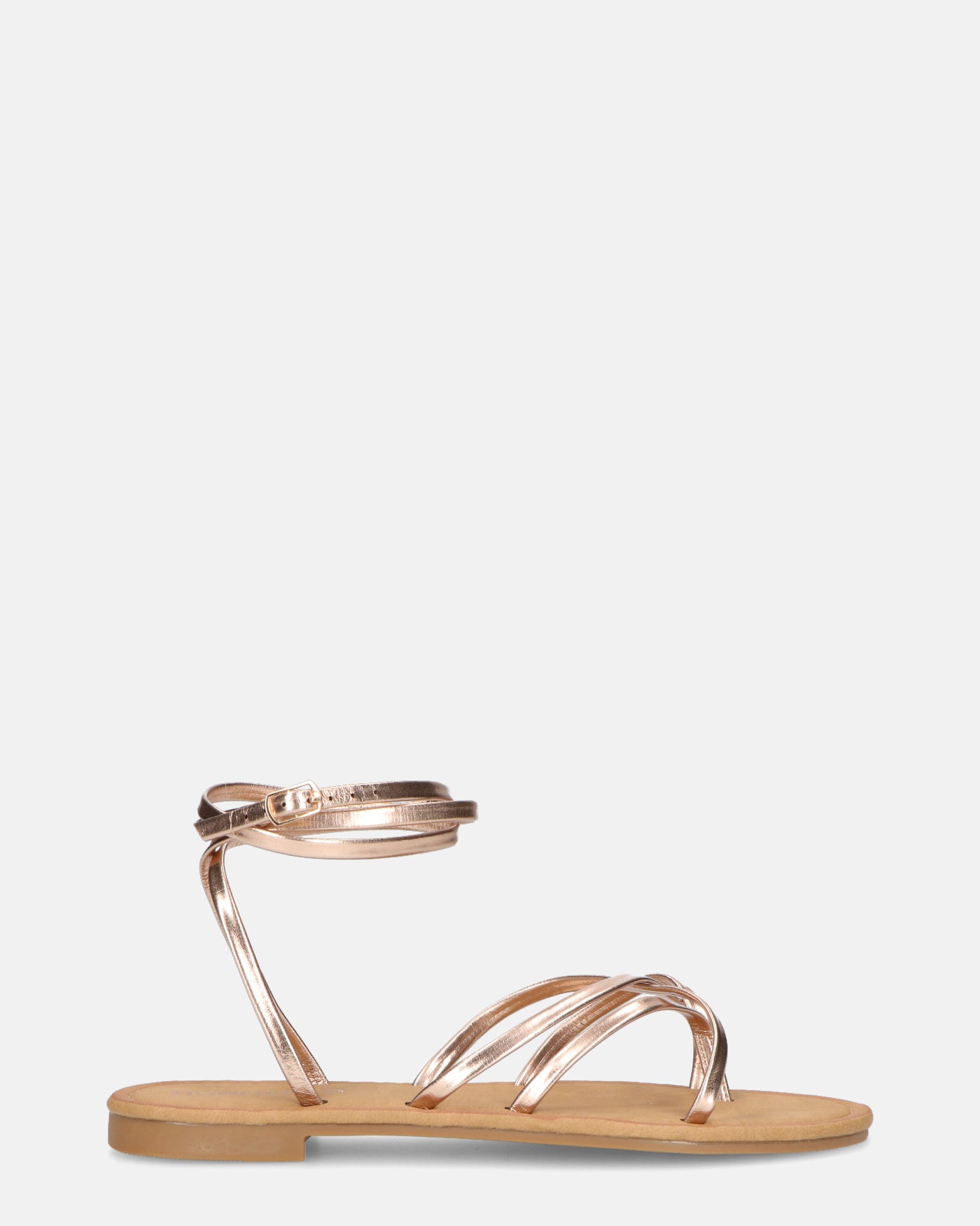 NINA - sandali bassi con cinturino e fasce color bronzo