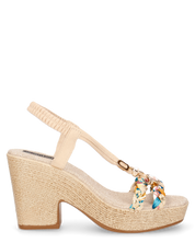NOEMI - sandali beige con listini in treccia multicolore e platform in simil paglia