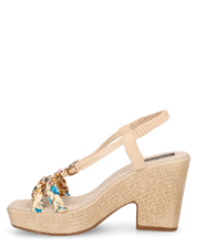 NOEMI - sandali beige con listini in treccia multicolore e platform in simil paglia